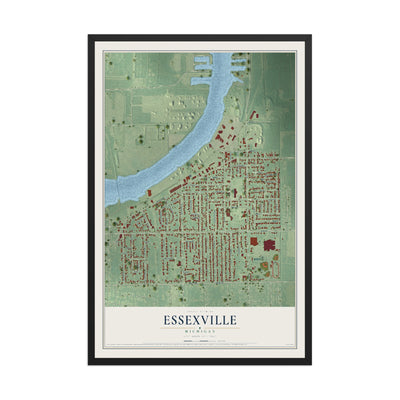 Map of Essexville, Michigan, 12 x 18 inch print in a black wood frame
