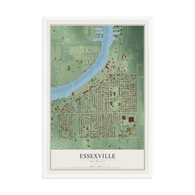 Map of Essexville, Michigan, 12 x 18 inch print in a white wood frame