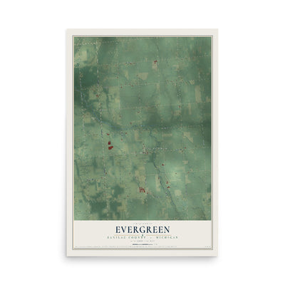 Map of Evergreen, Sanilac County, Michigan, 12 x 18 inch unframed archival matte print