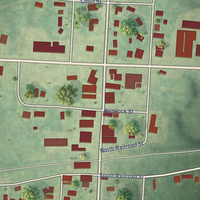 Close-up of the map of Ewen, Michigan print showing street and building detail