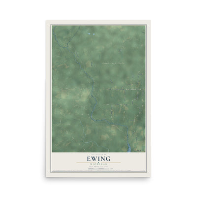 Map of Ewing, Michigan, 12 x 18 inch unframed archival matte print