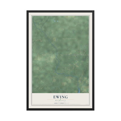 Map of Ewing, Michigan, 12 x 18 inch print in a black wood frame