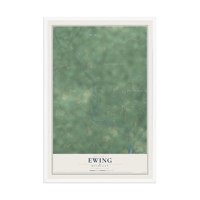 Map of Ewing, Michigan, 12 x 18 inch print in a white wood frame