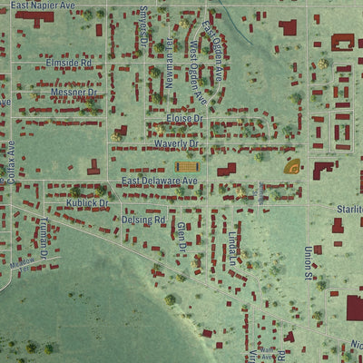 Close-up of the map of Fair Plain, Michigan print showing street and building detail
