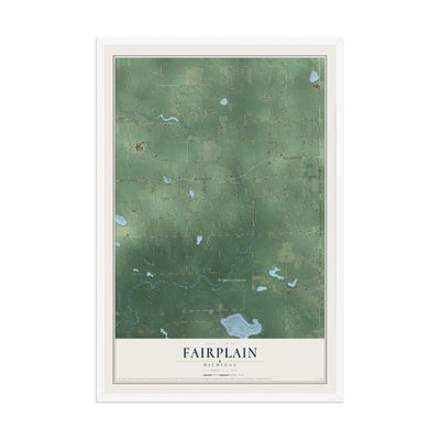 Map of Fairplain, Michigan, 12 x 18 inch print in a white wood frame
