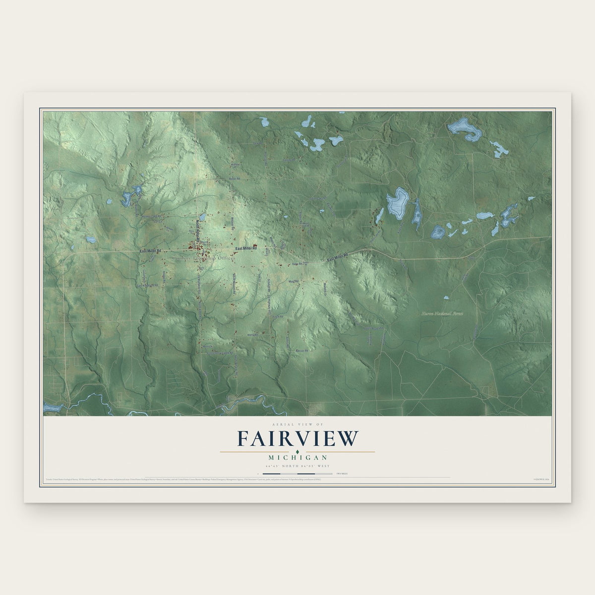 Fairview, Michigan map print, the full design