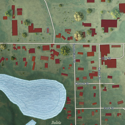 Close-up of the map of Falmouth, Michigan print showing street and building detail