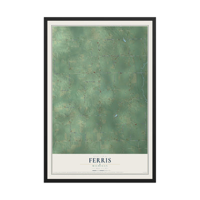 Map of Ferris, Michigan, 12 x 18 inch print in a black wood frame