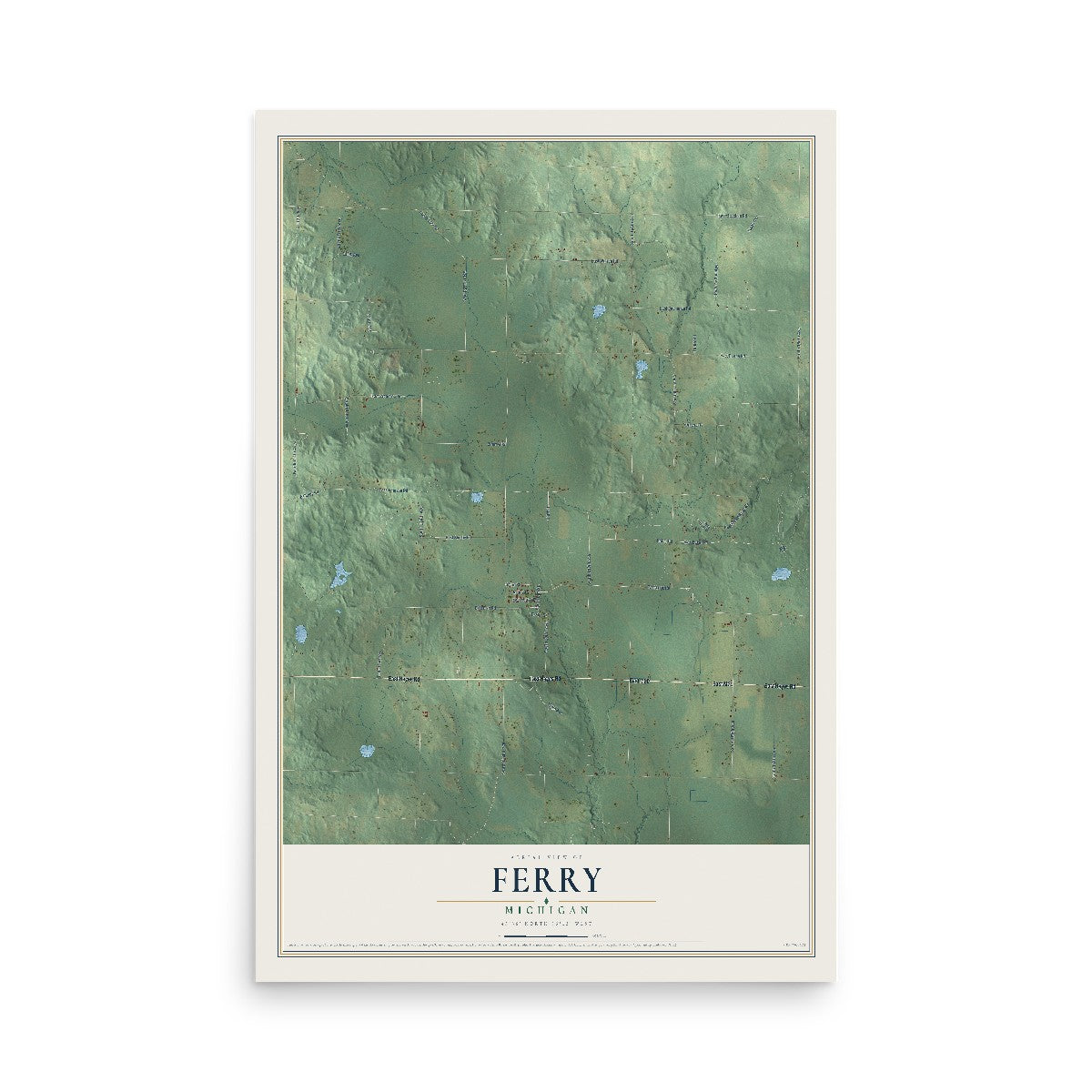 Map of Ferry, Michigan, 12 x 18 inch unframed archival matte print