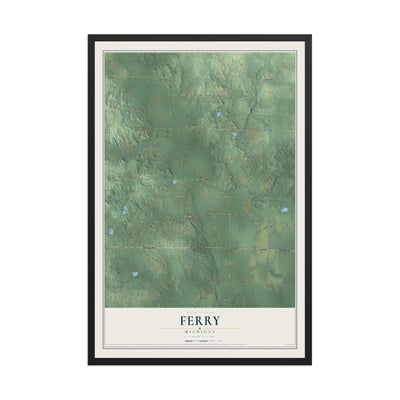 Map of Ferry, Michigan, 12 x 18 inch print in a black wood frame