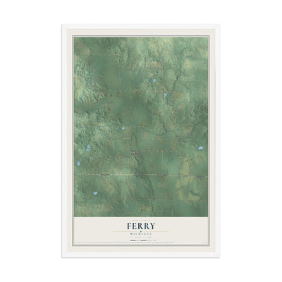 Map of Ferry, Michigan, 12 x 18 inch print in a white wood frame