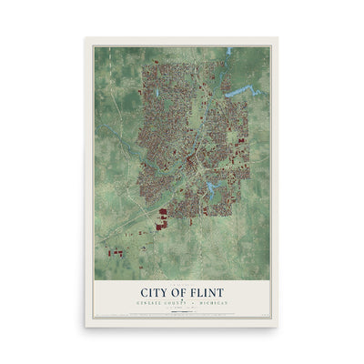 Map of Flint, Michigan, 12 x 18 inch unframed archival matte print
