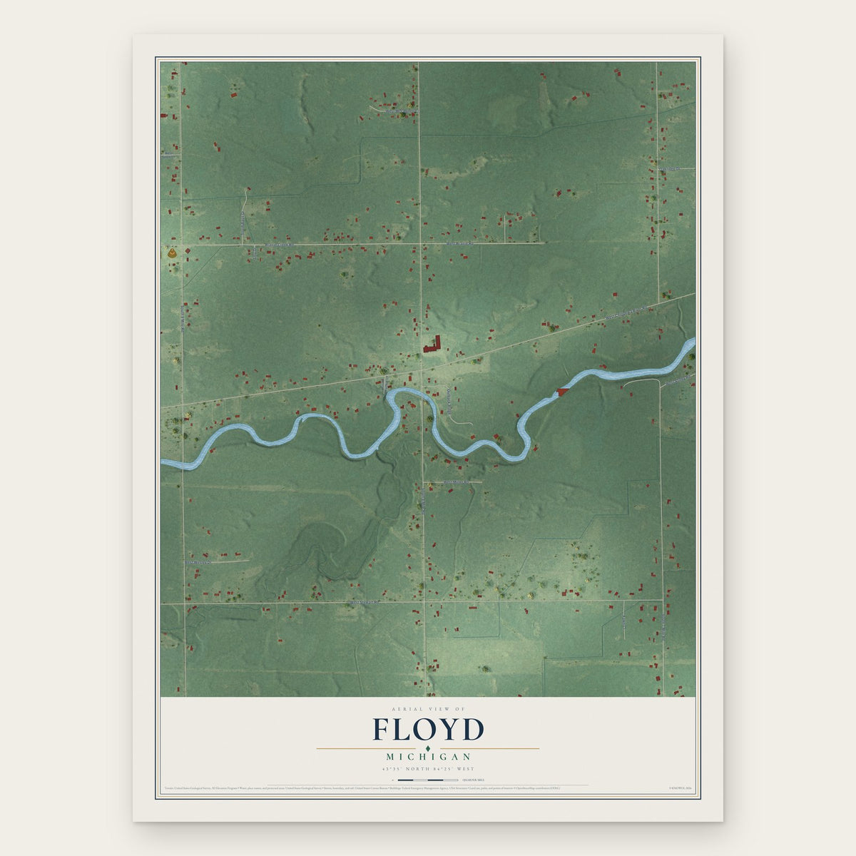 Floyd, Michigan map print, the full design