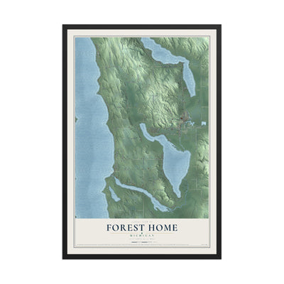Map of Forest Home, Michigan, 12 x 18 inch print in a black wood frame