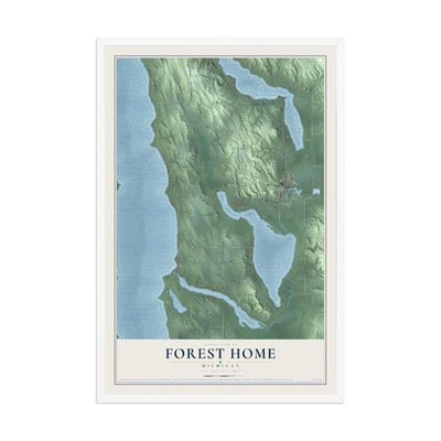 Map of Forest Home, Michigan, 12 x 18 inch print in a white wood frame