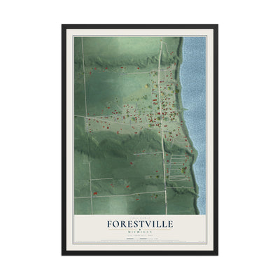 Map of Forestville, Michigan, 12 x 18 inch print in a black wood frame