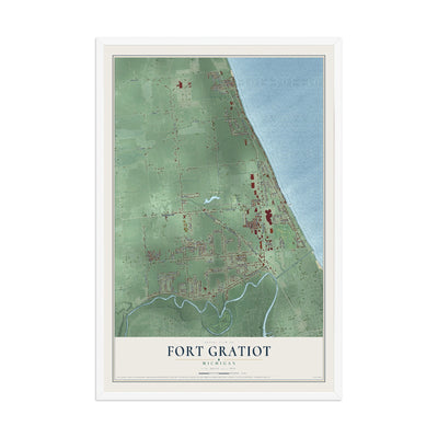 Map of Fort Gratiot, Michigan, 12 x 18 inch print in a white wood frame