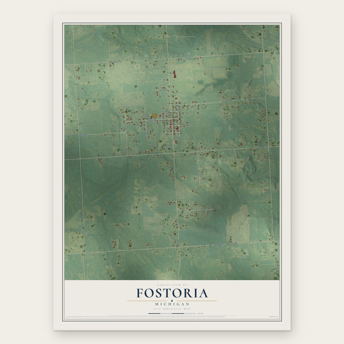 Fostoria, Michigan map print, the full design