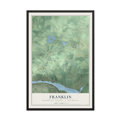 Map of Franklin, Houghton County, Michigan, 12 x 18 inch print in a black wood frame