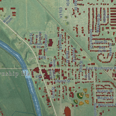 Close-up of the map of Freeland, Michigan print showing street and building detail