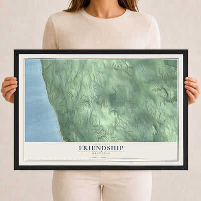 Map of Friendship, Michigan, 12 x 18 inch print in a black wood frame