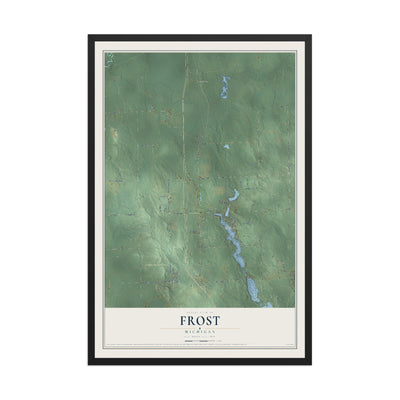 Map of Frost, Michigan, 12 x 18 inch print in a black wood frame