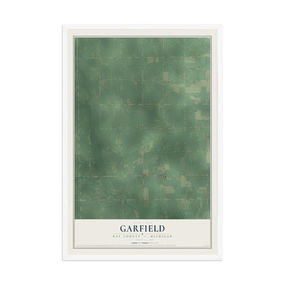 Map of Garfield, Bay County, Michigan, 12 x 18 inch print in a white wood frame