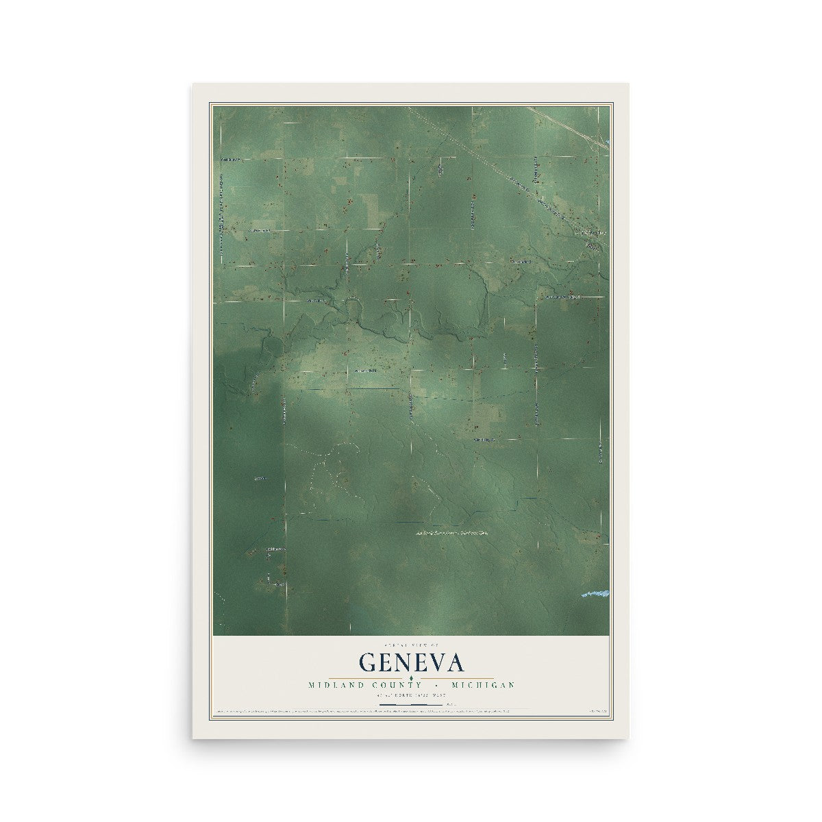 Map of Geneva, Midland County, Michigan, 12 x 18 inch unframed archival matte print