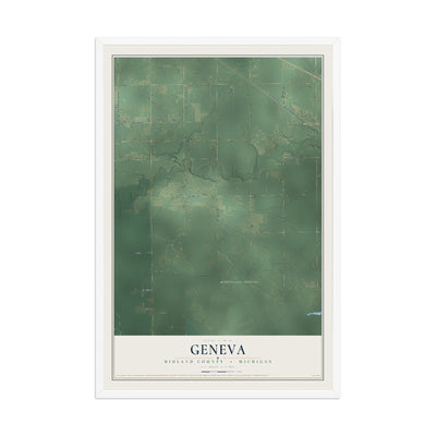 Map of Geneva, Midland County, Michigan, 12 x 18 inch print in a white wood frame
