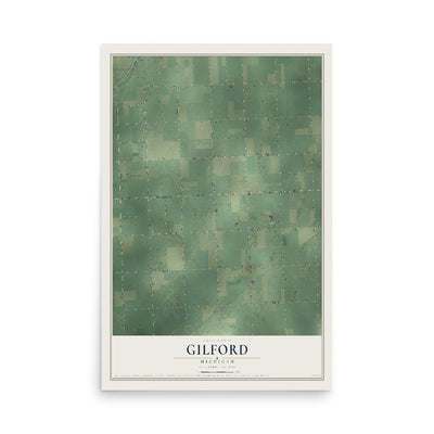 Map of Gilford, Michigan, 12 x 18 inch unframed archival matte print