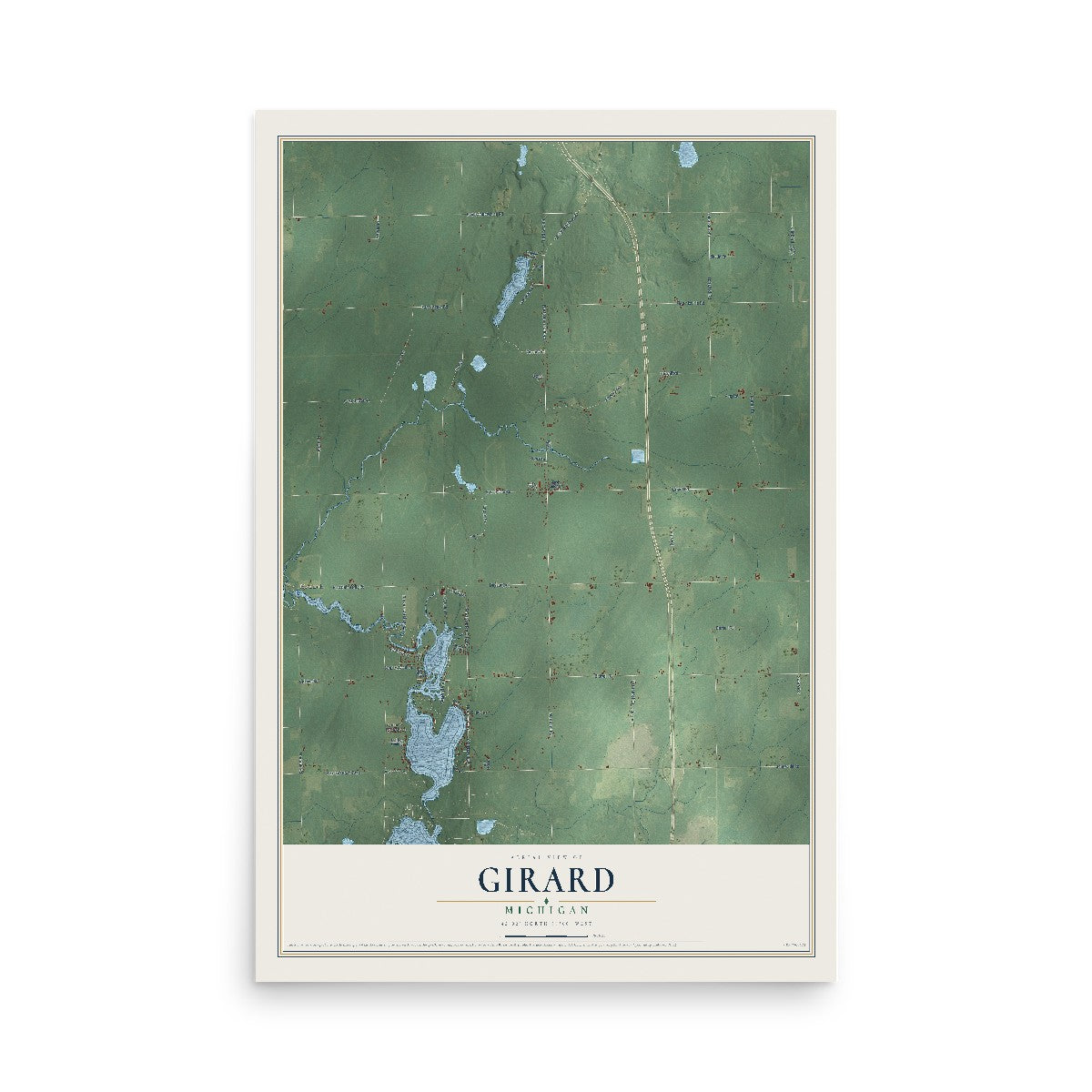 Map of Girard, Michigan, 12 x 18 inch unframed archival matte print