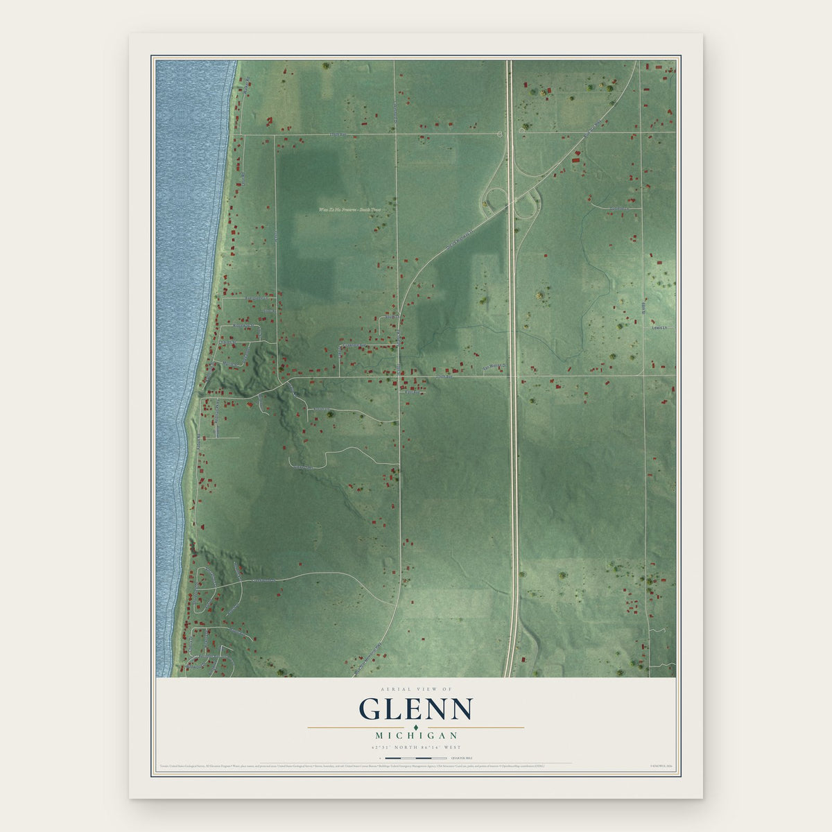 Glenn, Michigan map print, the full design