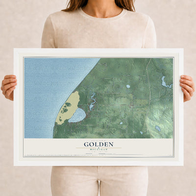 Map of Golden, Michigan, 12 x 18 inch print in a white wood frame