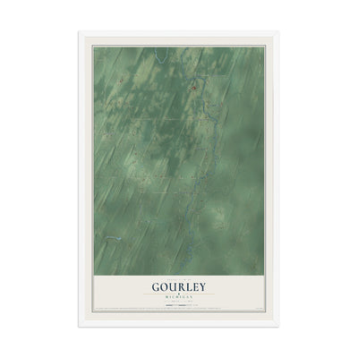 Map of Gourley, Michigan, 12 x 18 inch print in a white wood frame