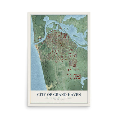 Map of Grand Haven, Michigan, 12 x 18 inch unframed archival matte print