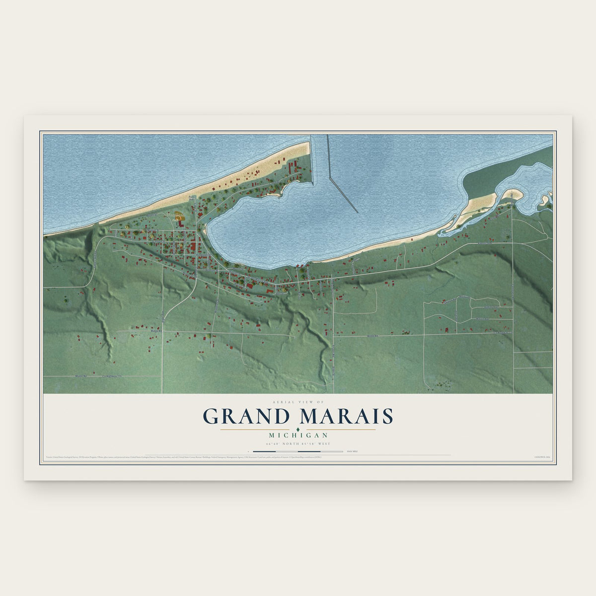 Grand Marais, Michigan map print, the full design