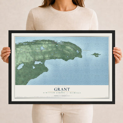 Map of Grant, Keweenaw County, Michigan, 12 x 18 inch print in a black wood frame
