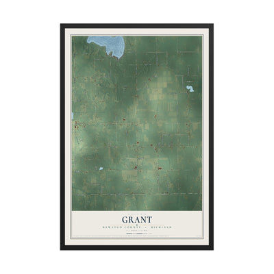 Map of Grant, Newaygo County, Michigan, 12 x 18 inch print in a black wood frame