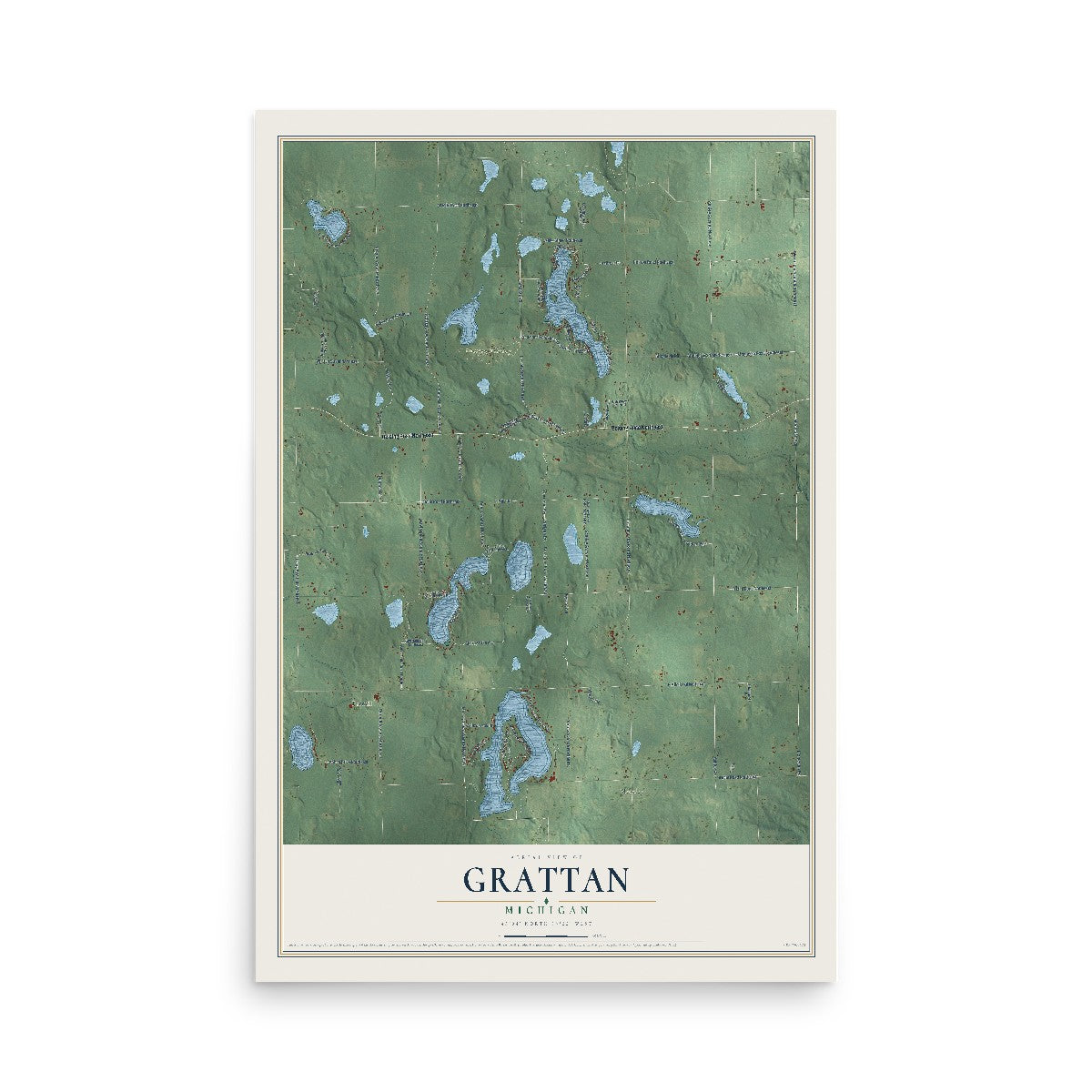 Map of Grattan, Michigan, 12 x 18 inch unframed archival matte print