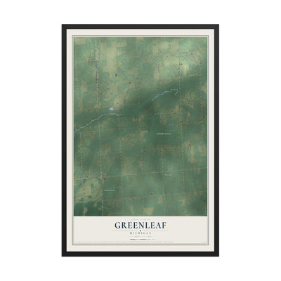 Map of Greenleaf, Michigan, 12 x 18 inch print in a black wood frame