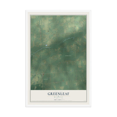 Map of Greenleaf, Michigan, 12 x 18 inch print in a white wood frame