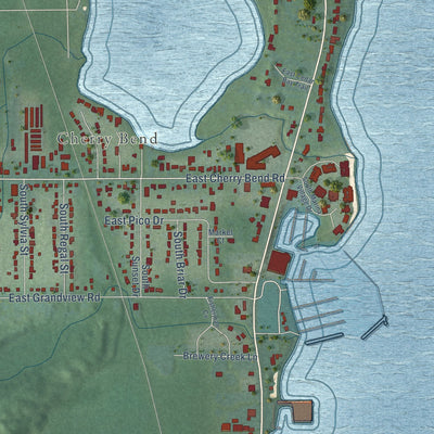 Close-up of the map of Greilickville, Michigan print showing street and building detail