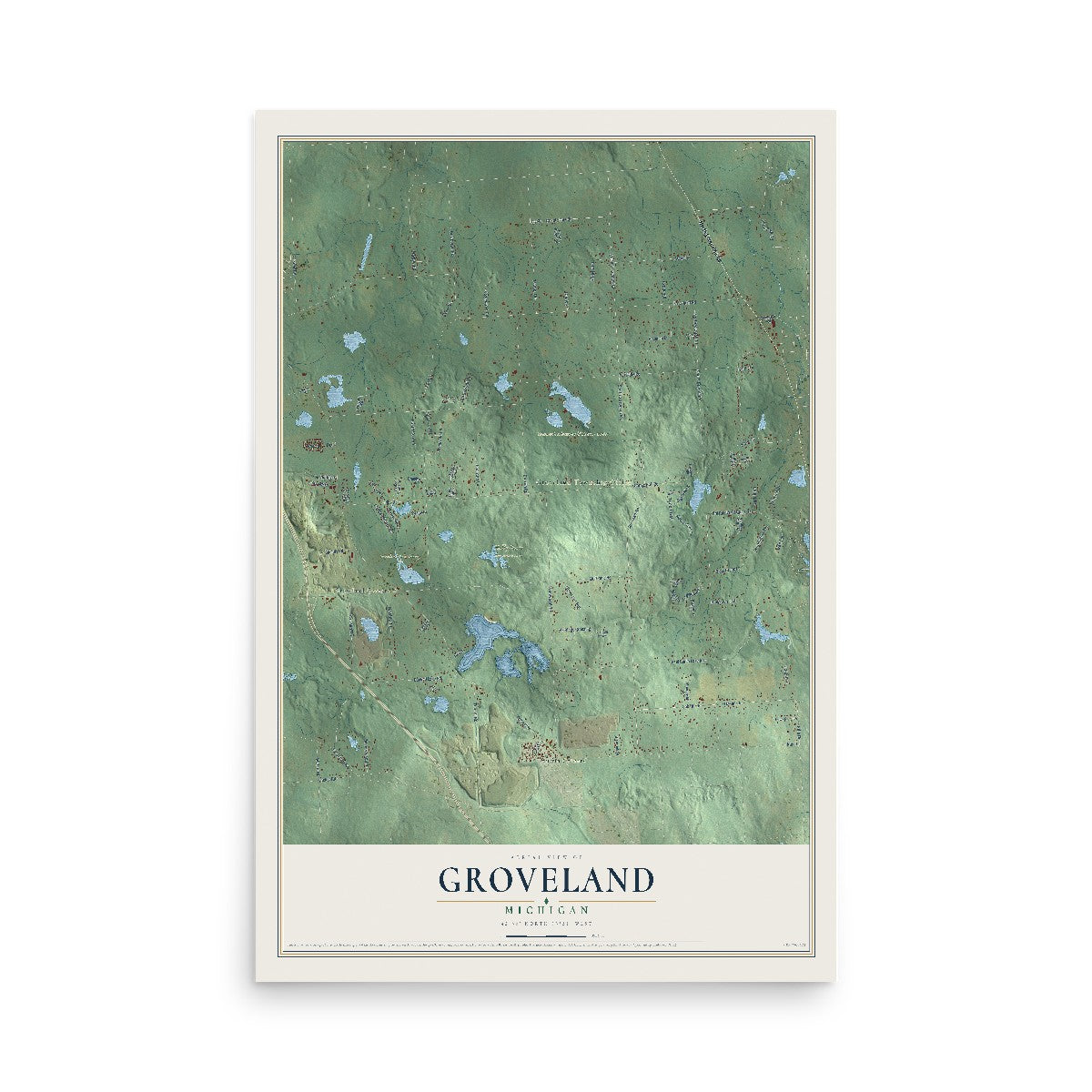Map of Groveland, Michigan, 12 x 18 inch unframed archival matte print