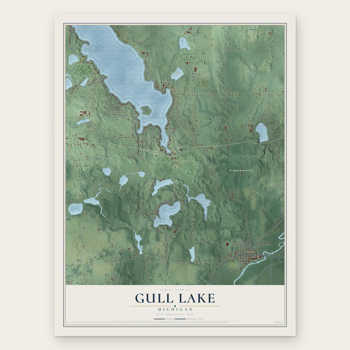 Gull Lake, Michigan map print, the full design