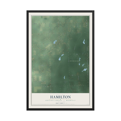 Map of Hamilton, Gratiot County, Michigan, 12 x 18 inch print in a black wood frame