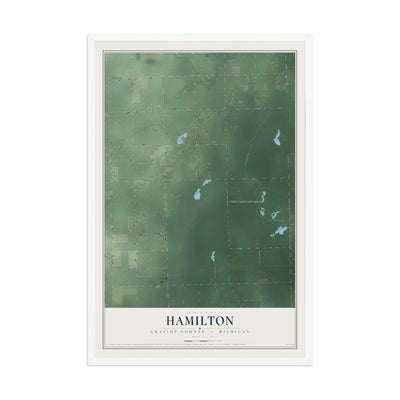 Map of Hamilton, Gratiot County, Michigan, 12 x 18 inch print in a white wood frame