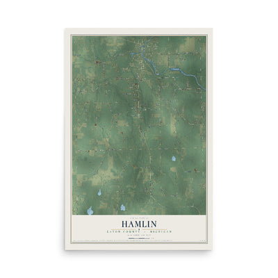 Map of Hamlin, Eaton County, Michigan, 12 x 18 inch unframed archival matte print