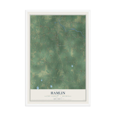Map of Hamlin, Eaton County, Michigan, 12 x 18 inch print in a white wood frame