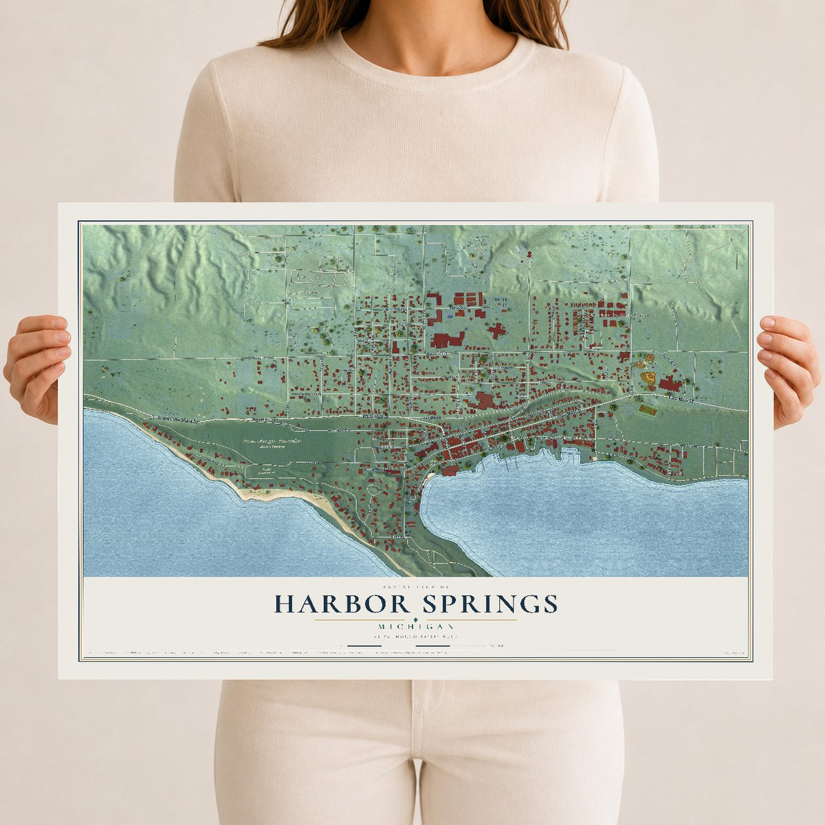 Map of Harbor Springs, Michigan, 12 x 18 inch unframed archival matte print