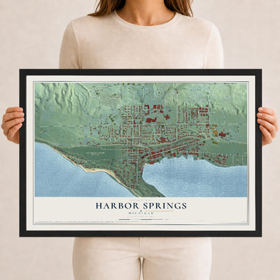 Map of Harbor Springs, Michigan, 12 x 18 inch print in a black wood frame
